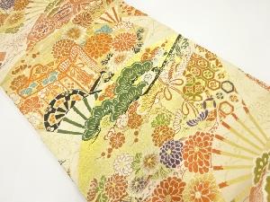 アンティーク　扇に御所車・松菊模様織出し丸帯（材料）